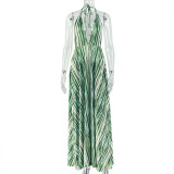 Women Printed Beach Tie Backless V-Neck Halter Neck Maxi Dress
