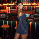 Women Autumn/Winter Sexy See-Through Off-Shoulder Solid Bodycon Dress