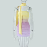 Women Sexy Gradient Tie Strapless Mini Dress