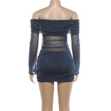 Women Autumn/Winter Sexy See-Through Off-Shoulder Solid Bodycon Dress