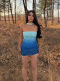 Women Sexy Gradient Tie Strapless Mini Dress