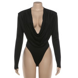 Women Autumn/Winter Sexy Solid Ruffled Collar Long-Sleeve Jumpsuit
