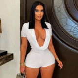 Women Solid Sexy V-Neck Short-Sleeved Romper