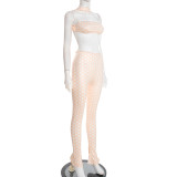 Women Polka Dot Print Halter Neck Backless Top and Pants Two-Piece Set