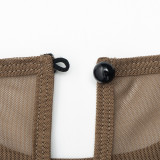 Women Round Neck Long Sleeve Mesh Patchwork Sexy Solid Pleated Dress