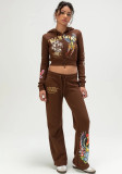 Women Print Hoodies and Pant Casual Two-Piece Set