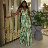 Women Printed Beach Tie Backless V-Neck Halter Neck Maxi Dress