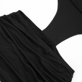 Spring Women's Solid Casual Short Sleeve Jumpsuit Dress Set