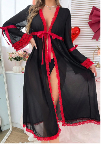 Women's Sexy Mesh Lace Thin Robe Pajama Homewear Set