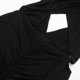 Spring Women's Solid Ruched Hollow Low Back Sleeveless Maxi Dress