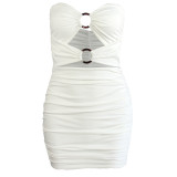 Women's Sexy Hollow Strapless Bodycon Mini Dress with Resin Ring