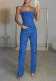 Women's Sexy Strapless Shiny Vest & Rhinestone Pants Two-Piece Set