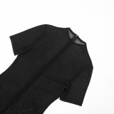 Spring Women's Solid Casual Short Sleeve Jumpsuit Dress Set