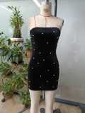 Women's Pearl Velvet Party Evening Dress