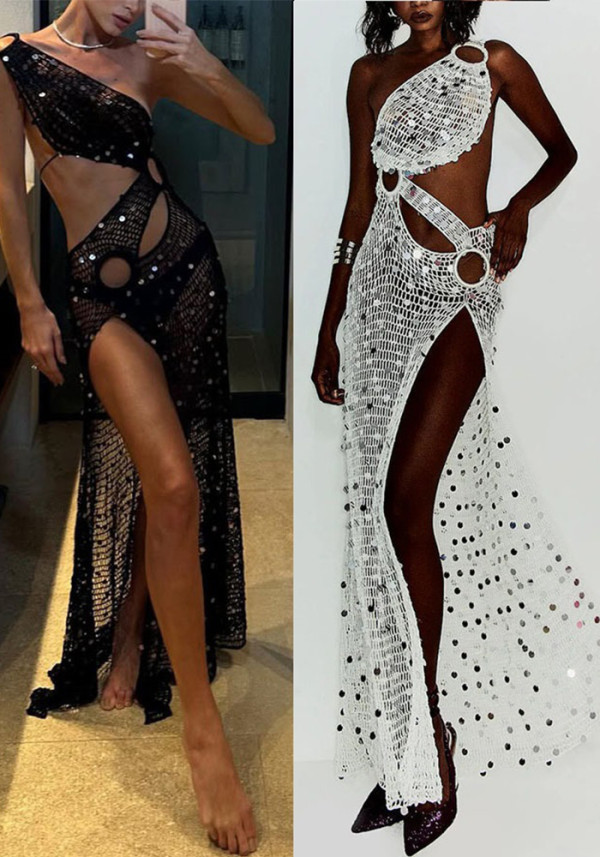 Spring/Summer Women's Sequin Slash Shoulder Holiday Loose Dress