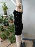 Women's Pearl Velvet Party Evening Dress