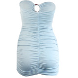 Women's Sexy Hollow Strapless Bodycon Mini Dress with Resin Ring