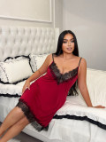 Plus Size Women's Lace Trim Hollow Strap Nightdress Lingerie