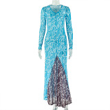Women's Chic Street Style V-Neck Long Sleeve Patchwork Bodycon Dress
