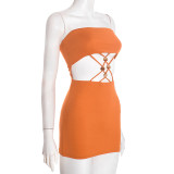 Spring Women's Sexy Strapless Lace-Up Bodycon Mini Dress
