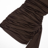 Spring Women's Solid Casual Asymmetric Ruched Tie Bodycon Dress