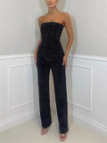 Women's Sexy Strapless Shiny Vest & Rhinestone Pants Two-Piece Set