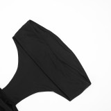 Spring Women's Solid Casual Short Sleeve Jumpsuit Dress Set