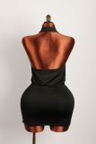 Women's Solid Halter Neck Low Back Sexy Bodycon Mini Dress