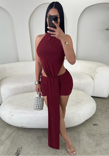 Spring Women's Solid Patchwork Hollow Sleeveless Bodycon Mini Dress