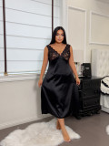 Women's Lace Patchwork Elegant Long Nightdress Lingerie
