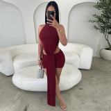 Spring Women's Solid Patchwork Hollow Sleeveless Bodycon Mini Dress