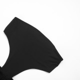 Spring Women's Solid Casual Short Sleeve Jumpsuit Dress Set