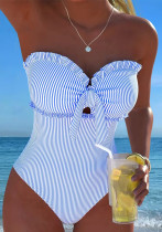 Women's Striped Ruffle Strap / Strapless One-Piece Swimsuit