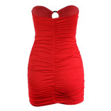 Women's Sexy Hollow Strapless Bodycon Mini Dress with Resin Ring