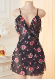 Women's Mesh Printed Lace Sexy Strap Nightdress Homewear