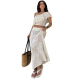 Women's Solid Sexy Knitted Beach Cover-Up Skirt Set