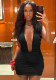 Spring Women's Solid Halter Neck Lace-Up U-Neck Bodycon Dress