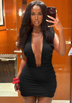 Spring Women's Solid Halter Neck Lace-Up U-Neck Bodycon Dress Spring Women's Solid Halter Neck Lace-Up U-Neck Bodycon Dress