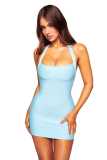 Women's Solid Ribbed U-Neck Strap Stretchy Bodycon Dress