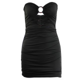 Women's Sexy Hollow Strapless Bodycon Mini Dress with Resin Ring