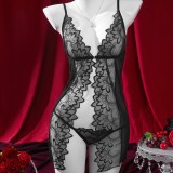 Spring/Summer Women's Embroidered Lace See-Through Lingerie Homewear Set