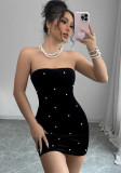 Women's Pearl Velvet Party Evening Dress