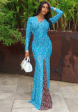 Women's Chic Street Style V-Neck Long Sleeve Patchwork Bodycon Dress