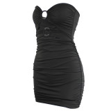Women's Sexy Hollow Strapless Bodycon Mini Dress with Resin Ring