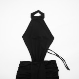 Spring Women's Solid Patchwork Hollow Sleeveless Bodycon Mini Dress
