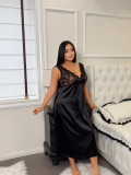 Women's Lace Patchwork Elegant Long Nightdress Lingerie