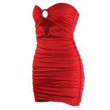 Women's Sexy Hollow Strapless Bodycon Mini Dress with Resin Ring
