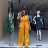 Women's African Casual Career Sleeveless Vest & Pants Two-Piece Set