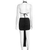 Spring Women's Solid Patchwork Hollow Sleeveless Bodycon Mini Dress