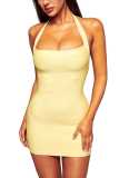 Women's Solid Ribbed U-Neck Strap Stretchy Bodycon Dress